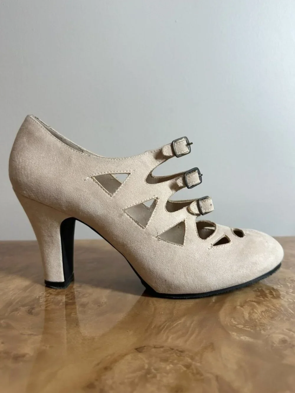 Aris Allen 1940s Style 451-CR Cream Velvet 3 Buckle Swing Dance Shoes 10